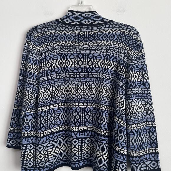 Ruby Rd Cardigan Sweater XL 3/4 Sleeve Blue Geo Open Front Knit Soft Travel Work - Picture 6 of 8